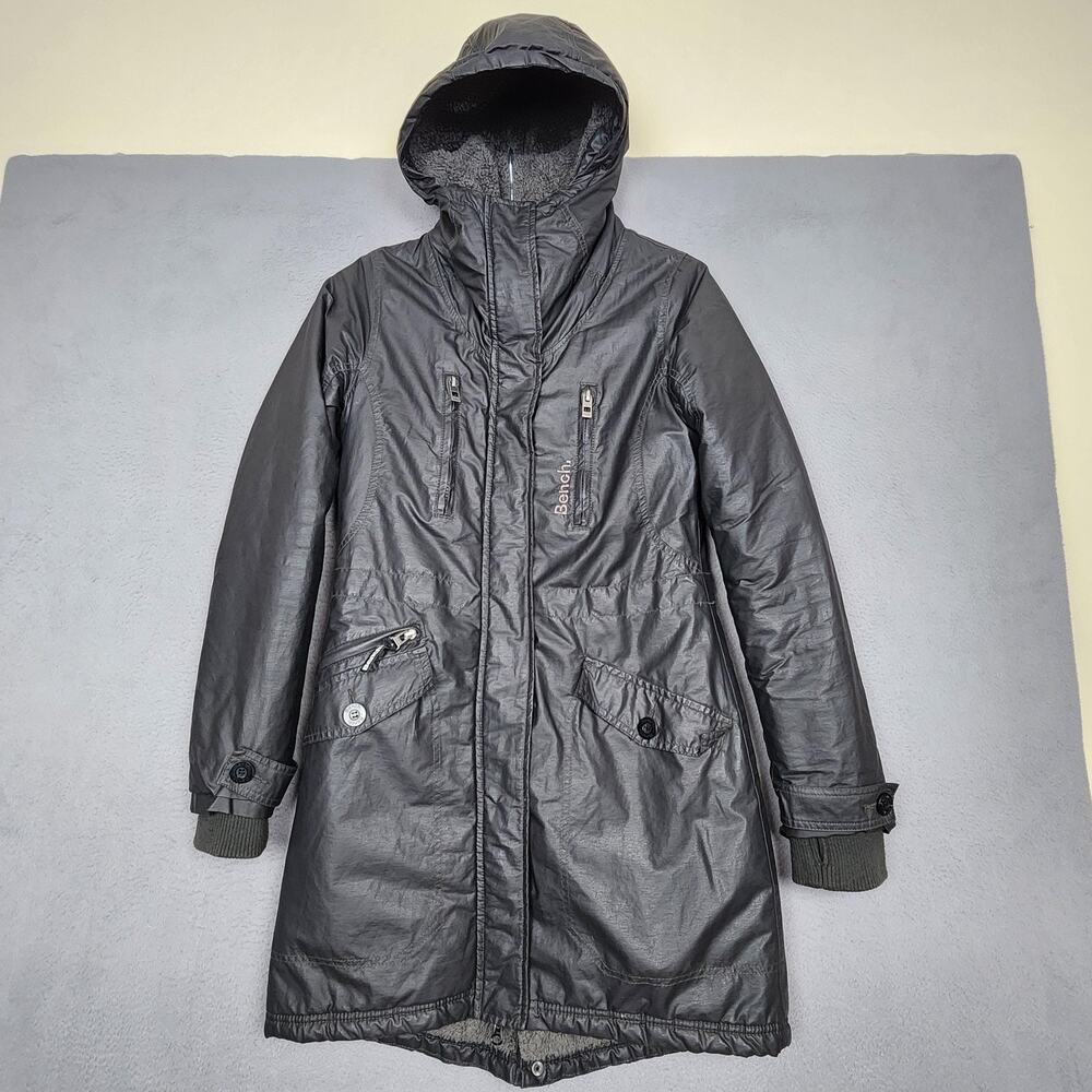 Bench Parka Coat Womens XS US 4 Black Hooded Sherpa Lined Zip Pockets Winter